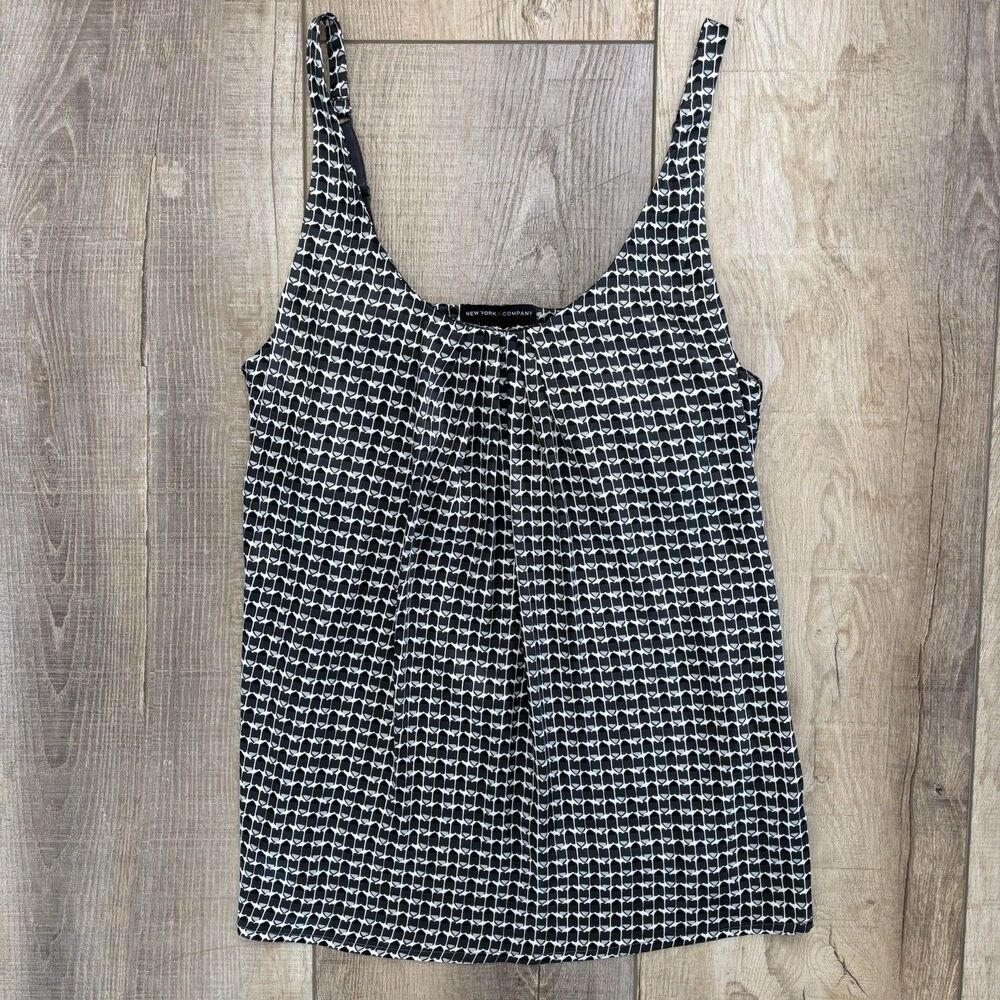 Vtg Y2K Geometric Black Gray Womens Tank XS Going Out Top Silky Layering Piece